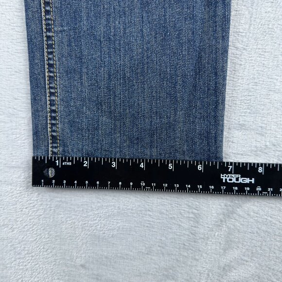 Ann Taylor Straight Jeans Slim Fit Lower On Waist Embroidered Back Women 0P Blue - Picture 11 of 12